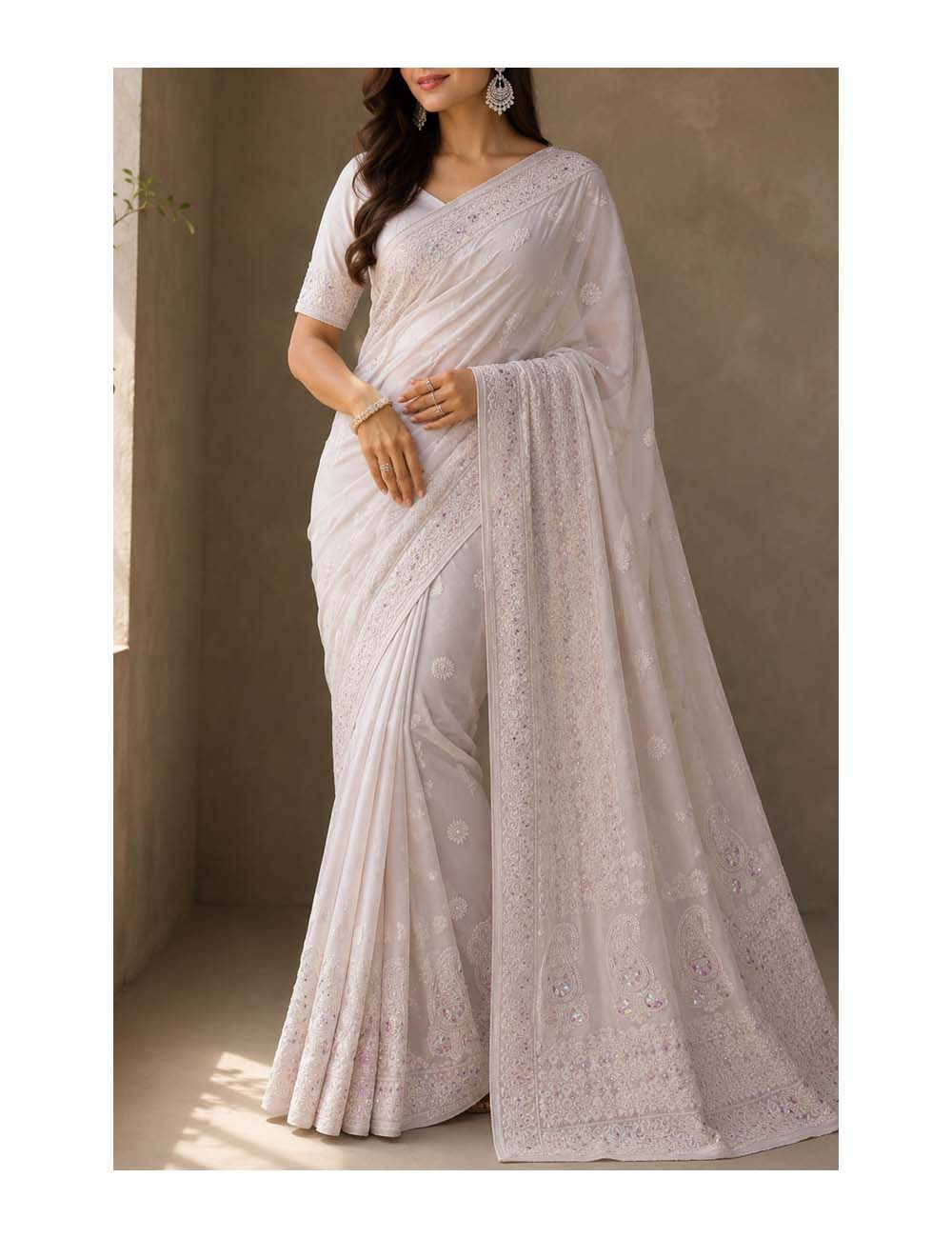 Pure Georgette Saree with Detailed Hand Chikan work with Sequence